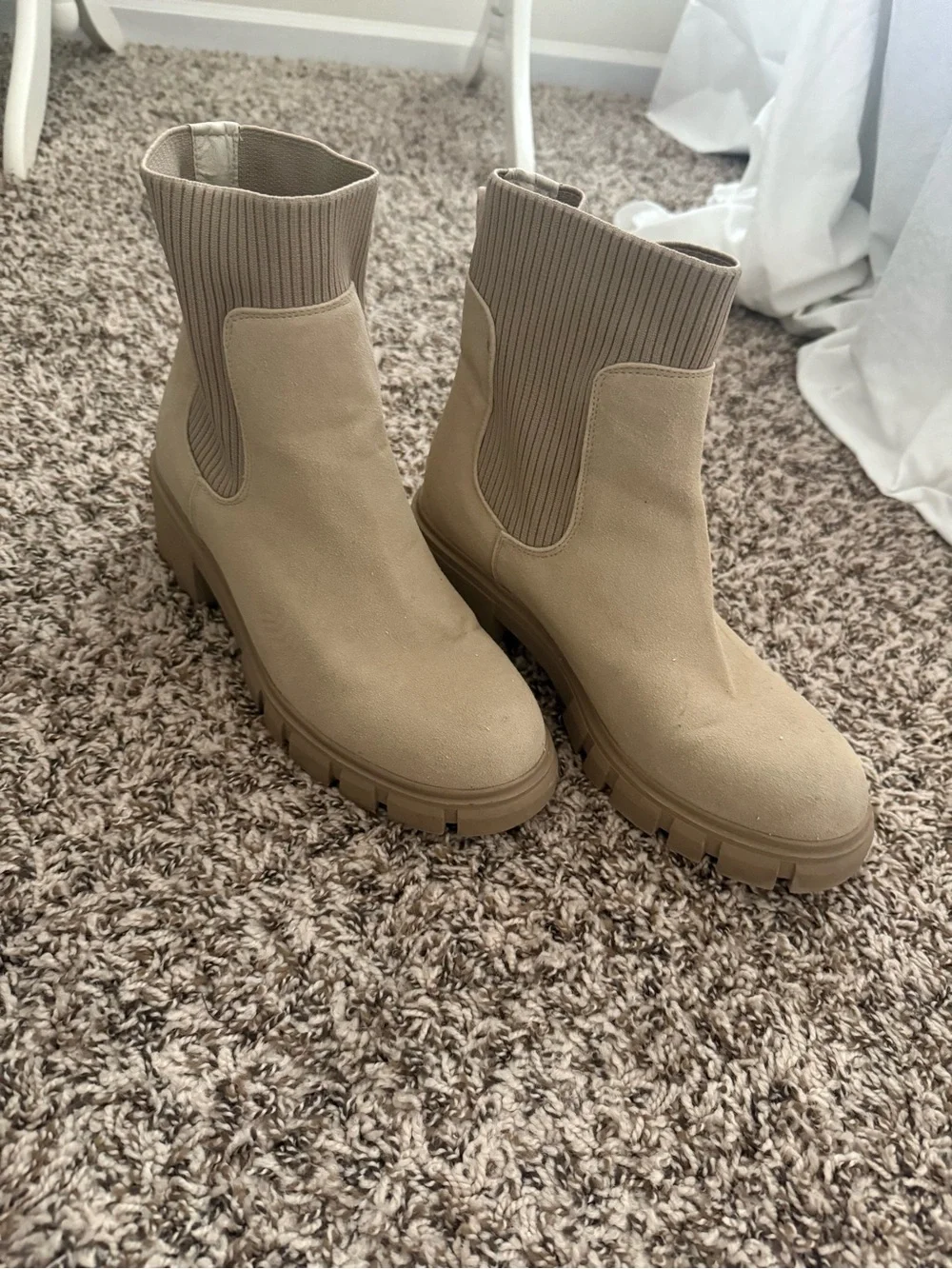 Women’s Beige Chelsea Knit Boot - Slip-On Comfort